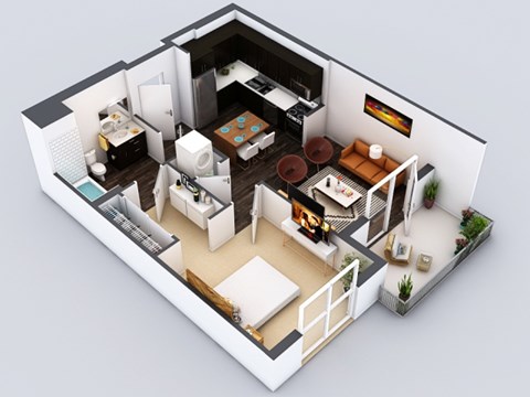 Floor plan for 1 bed, 1 bath, 625 sqft